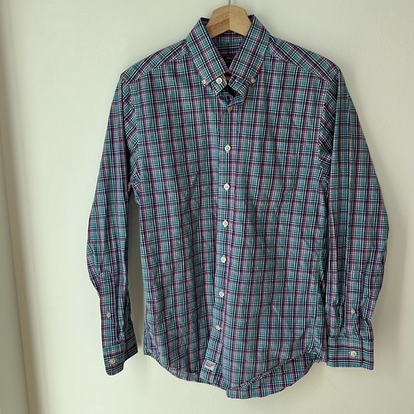 Vineyard Vines Slim Fit Murray Shirt Printed Blue Pink Check Size Small - Picture 1 of 8
